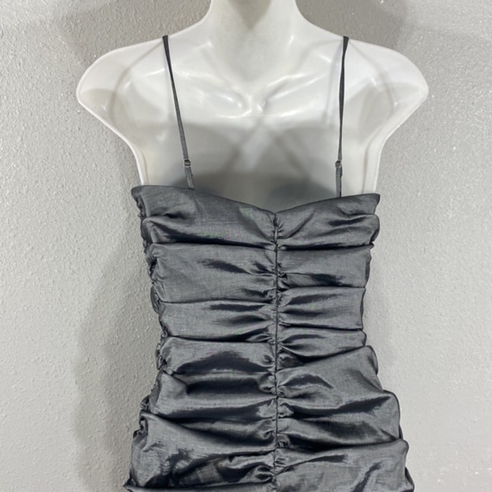 NWT Calvin Klein gunmetal silver gray ruching bodycon dress 4 N21 - Picture 10 of 11